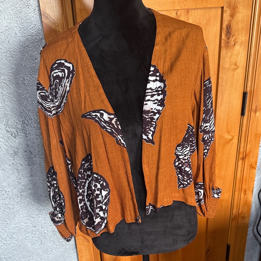 Bel Kazan Brown Print Open Cardigan